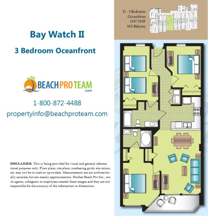 Bay Watch Resort II Floor Plan D - 3 Bedroom Oceanfront